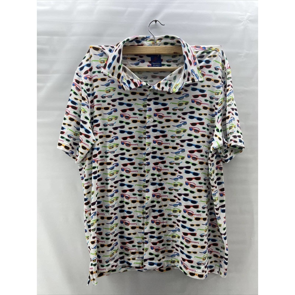 Michael’s Mens Swimwear Button Down Short Sleeve Sunglasses Print Shirt Sz 2XL